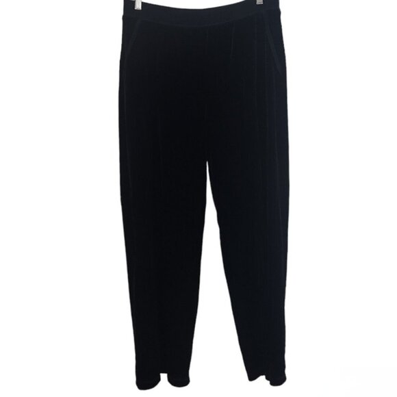 Chico's Pants - Chicos Black Velour Pull On Pants Wide Leg Side Pockets Women Size 2 Large